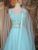 Pastel Aqua Blue Sequin Embroidered Design Net Lehenga with Dupatta