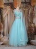 Pastel Aqua Blue Sequin Embroidered Design Net Lehenga with Dupatta
