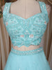 Pastel Aqua Blue Sequin Embroidered Design Net Lehenga with Dupatta