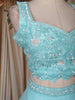 Pastel Aqua Blue Sequin Embroidered Design Net Lehenga with Dupatta