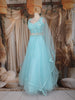 Pastel Aqua Blue Sequin Embroidered Design Net Lehenga with Dupatta
