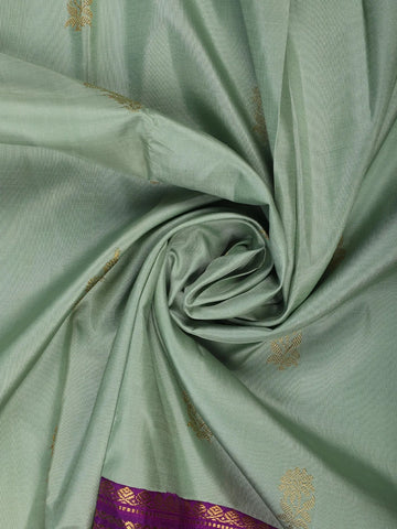 Pastel Green Floral Design With Purple Zari Woven Soft Silk Saree - Diadem