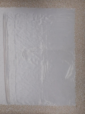 Pastel Peach Solid Design Synthetic Saree With Floral Beads Border - Diadem