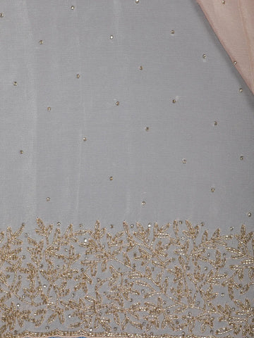 Pastel Peach Solid Design Synthetic Saree With Floral Beads Border - Diadem