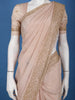 Pastel Peach Solid Design Synthetic Saree With Floral Beads Border - Diadem