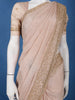 Pastel Peach Solid Design Synthetic Saree With Floral Beads Border - Diadem