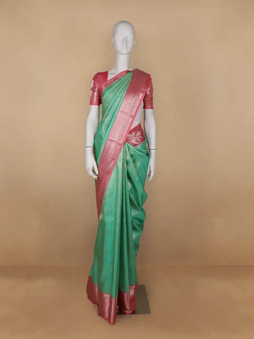 Pastel Green Floral Woven Pure Kanchipuram Silk Saree - Diadem
