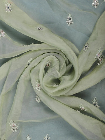 Pastel Olive Green Sequin Work Embroidery Designed Net Saree - Diadem
