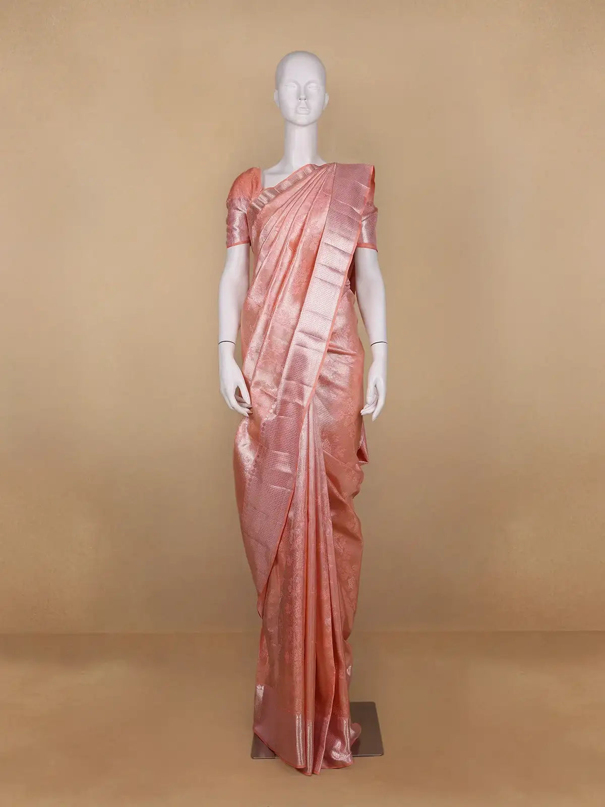 Pastel Pink Floral Woven Pure Kanchipuram Silk Saree - Diadem