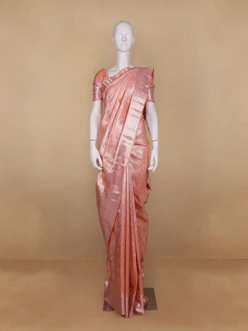 Pastel Pink Floral Woven Pure Kanchipuram Silk Saree - Diadem