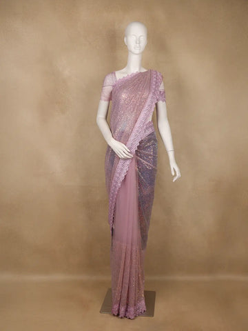 Pastel Pink Sequin Embellishment Organza Saree - Diadem