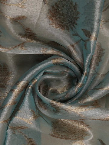 Pastel Teal Blue Floral Motifs Semi Tissue Saree - Diadem