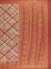Peach Banarasi Saree with Checked Design on the Body and Contrast Border - Diadem