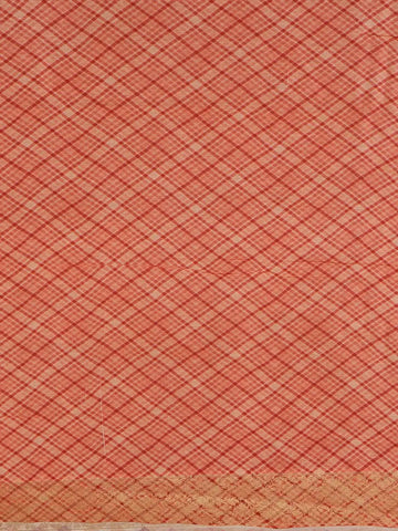 Peach Banarasi Saree with Checked Design on the Body and Contrast Border - Diadem