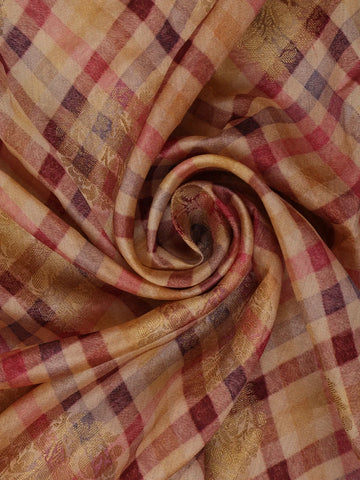 Peach Banarasi Saree with Checked Design on the Body and Contrast Border - Diadem