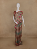 Peach Brown Floral Printed Design Semi Tussar Saree