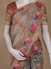 Peach Brown Floral Printed Design Semi Tussar Saree
