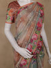 Peach Brown Floral Printed Design Semi Tussar Saree