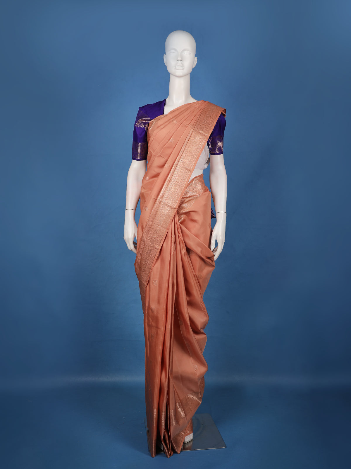 Peach Butta Woven Design Pure Kanchipuram Silk Saree