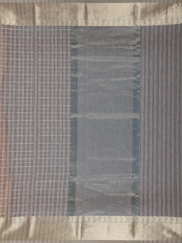 Peach Checked Design Semi Tussar Saree With Zari Border - Diadem