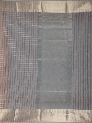 Peach Checked Design Semi Tussar Saree With Zari Border - Diadem