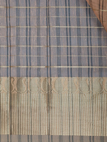 Peach Checked Design Semi Tussar Saree With Zari Border - Diadem