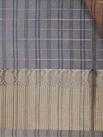 Peach Checked Design Semi Tussar Saree With Zari Border - Diadem