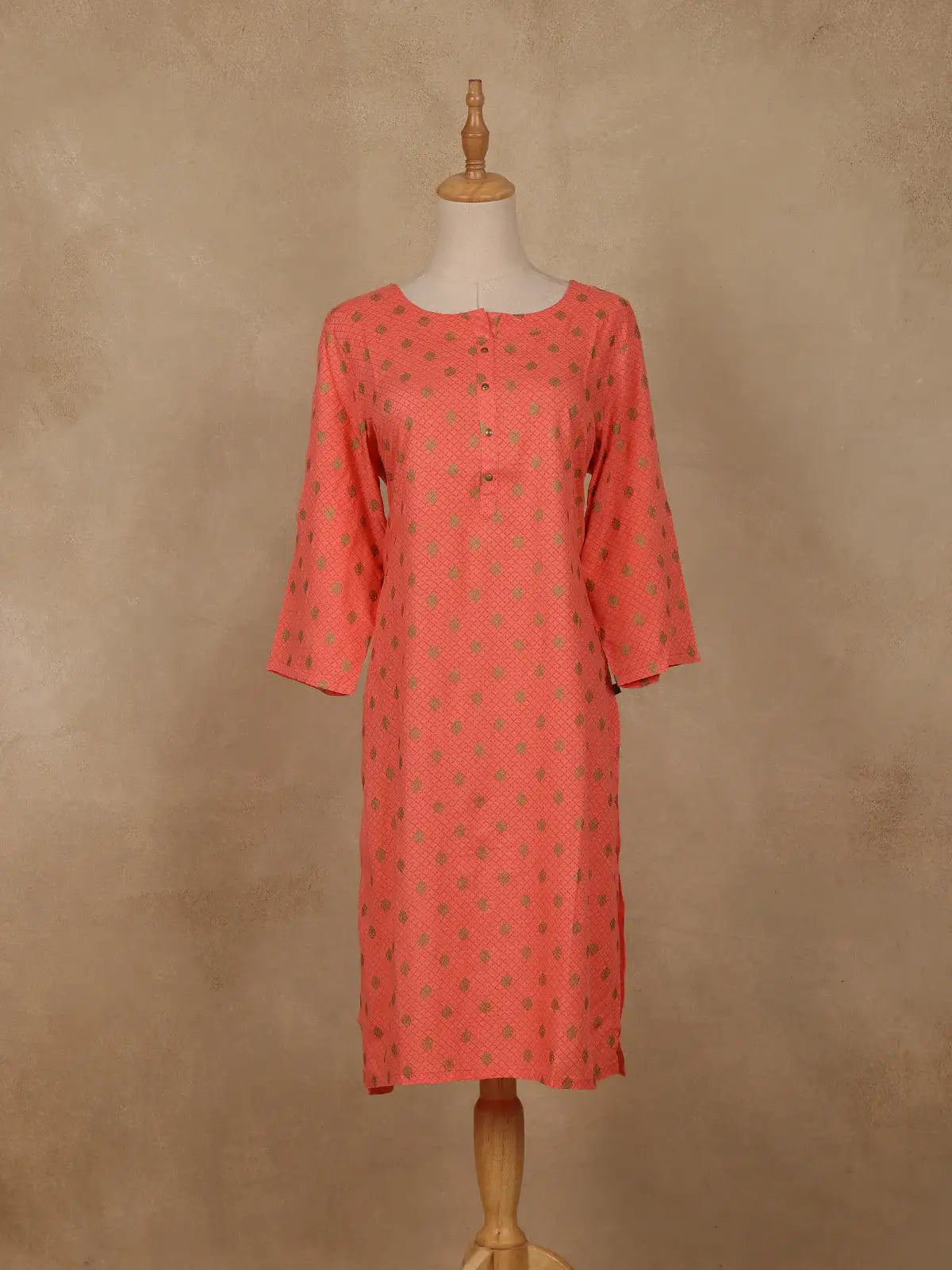 Peach Checks Printed Cotton Kurti - Diadem