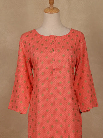 Peach Checks Printed Cotton Kurti - Diadem