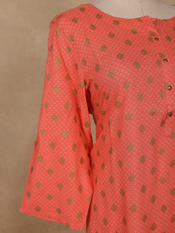 Peach Checks Printed Cotton Kurti - Diadem