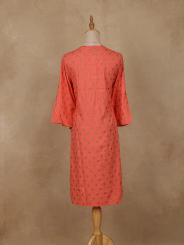 Peach Checks Printed Cotton Kurti - Diadem