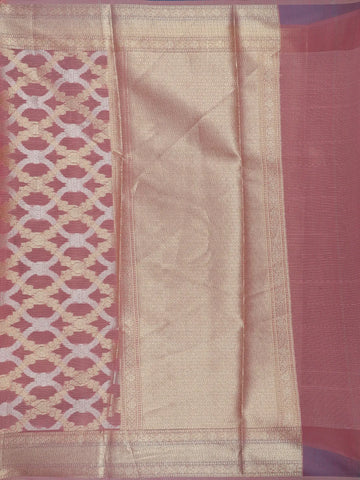 Peach Floral Design Semi Tissue Saree - Diadem