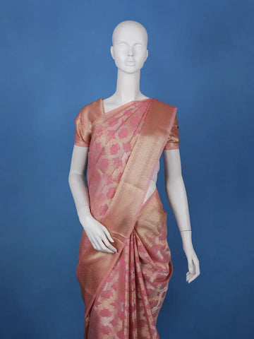 Peach Floral Design Semi Tissue Saree - Diadem