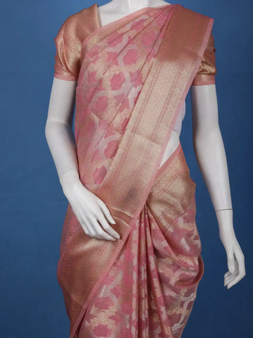 Peach Floral Design Semi Tissue Saree - Diadem