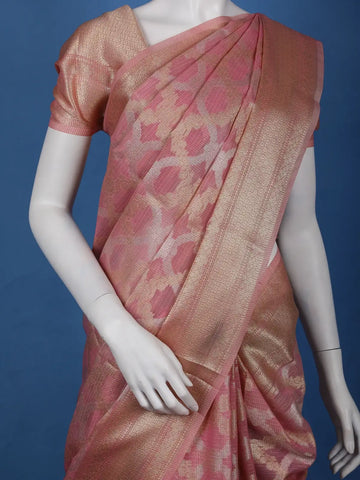 Peach Floral Design Semi Tissue Saree - Diadem