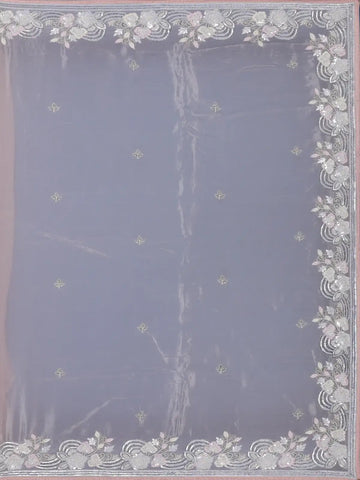 Pastel Peach Floral Design Synthetic Saree - Diadem