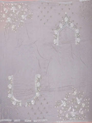 Pastel Peach Floral Design Synthetic Saree - Diadem