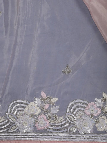 Pastel Peach Floral Design Synthetic Saree - Diadem