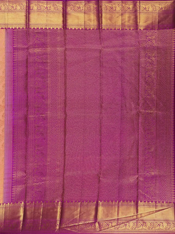Peach Floral Design Woven Pure Kanchipuram Silk Saree With Zari Border - Diadem