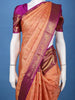 Peach Floral Design Woven Pure Kanchipuram Silk Saree With Zari Border - Diadem
