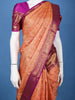 Peach Floral Design Woven Pure Kanchipuram Silk Saree With Zari Border - Diadem