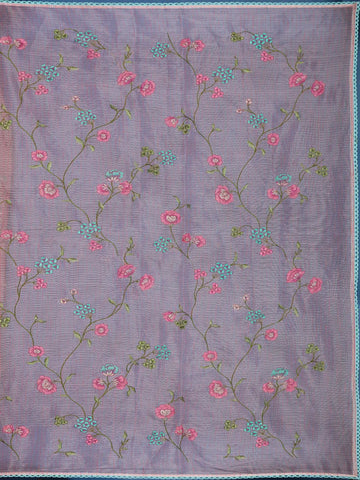 Peach Floral Embroidered Kota Cotton Saree - Diadem