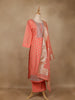 Peach Floral Embroidered Silk Salwar Suit - Diadem