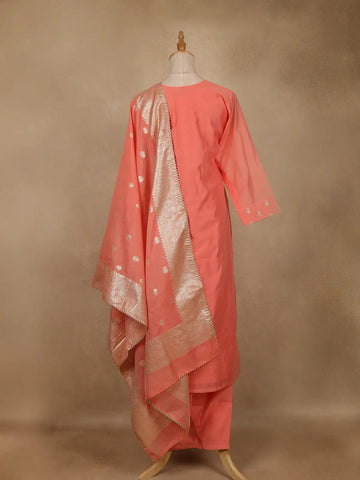 Peach Floral Embroidered Silk Salwar Suit - Diadem