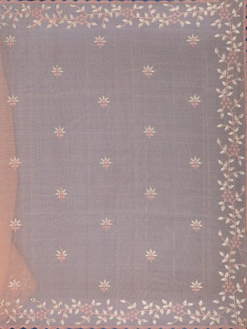 Peach Floral Embroidered Tissue Saree with Scalloped Border - Diadem