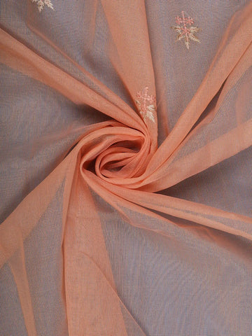 Peach Floral Embroidered Tissue Saree with Scalloped Border - Diadem