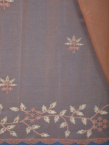 Peach Floral Embroidered Tissue Saree with Scalloped Border - Diadem