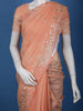 Peach Floral Embroidered Tissue Saree with Scalloped Border - Diadem