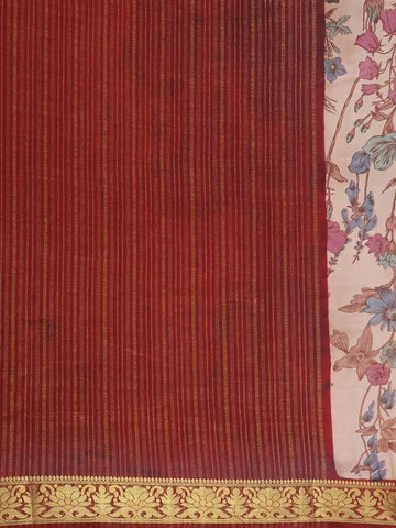 Peach Floral Printed Semi Tussar Silk Saree - Diadem