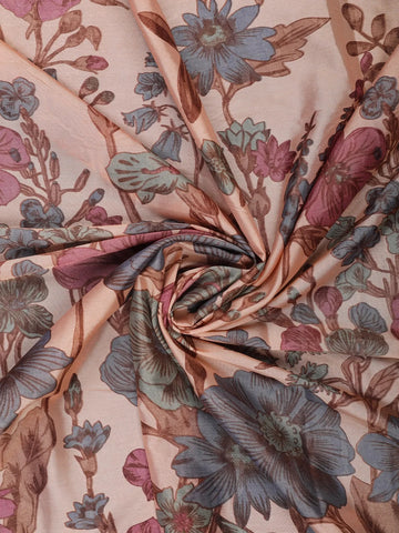 Peach Floral Printed Semi Tussar Silk Saree - Diadem